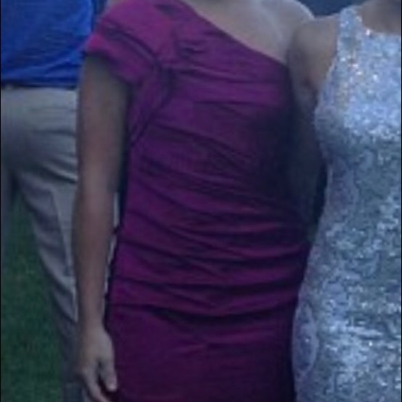 Express Raspberry One Shoulder Cocktail Dress - image 2