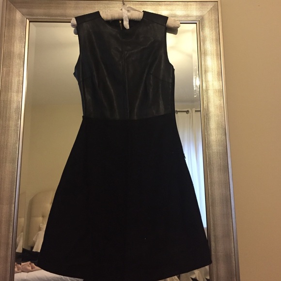 Black leather and wool dress
