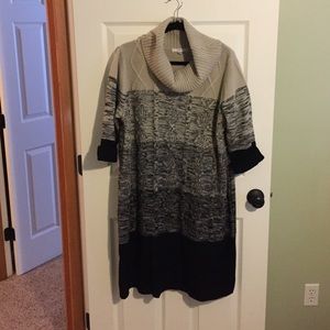 3-4 length sleeve cowl neck sweater dress