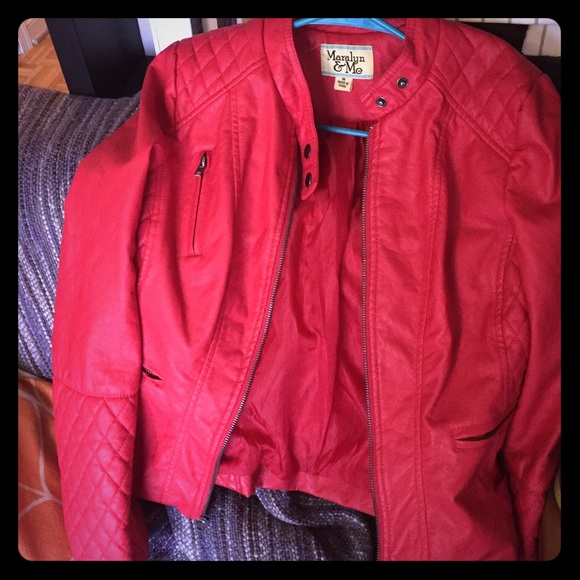 Red vegan leather moto jacket