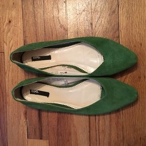 Green suede flats