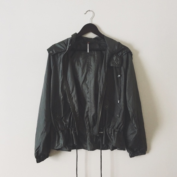 Free People Jackets & Blazers - •Free People Olive Green Hooded Windbreaker•