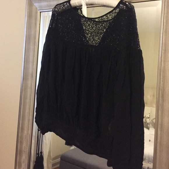 Black peasant top lace and tassels