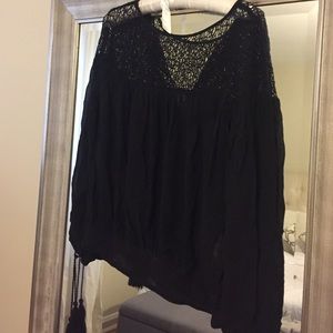 Black peasant top lace and tassels