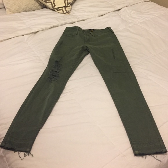 Army green lightly distressed jeans