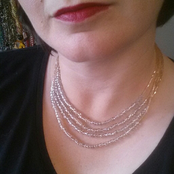SAQ light pink and clear bead necklace