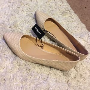 Express cream snakeskin flats