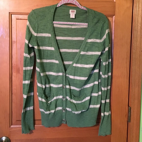 Green and cream striped cardigan