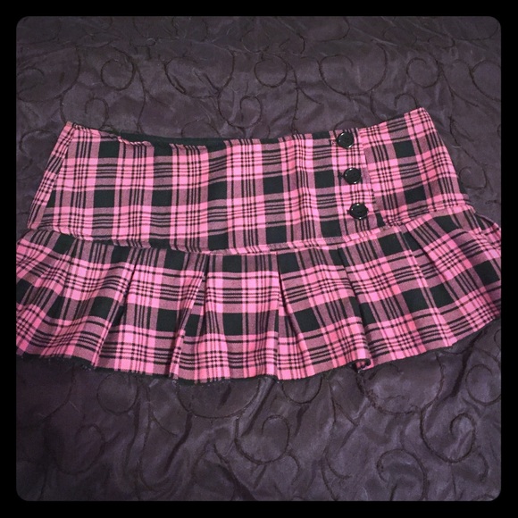 Pink and black plaid school girl skirt