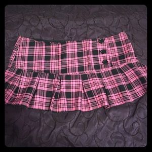 Pink and black plaid school girl skirt