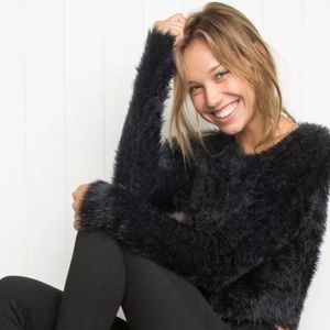 Brandy Melville Black Fuzzy Crop Sweater