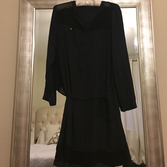 Black and navy silk shirt dress