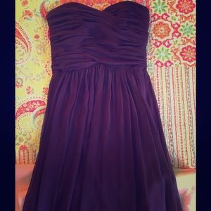 Purple strapless dress with ruching