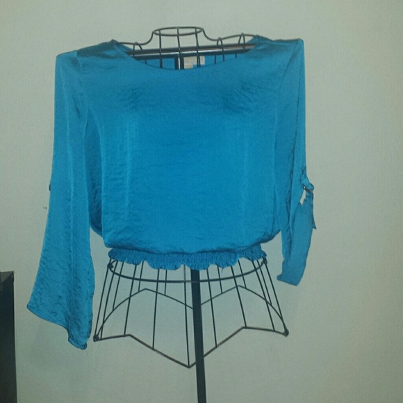Turquoise blue satin Michael Kors top