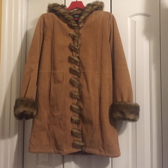 Faux-fur lined leather coat