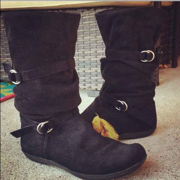 Black Faux Suede Slouchy Boots Size 8
