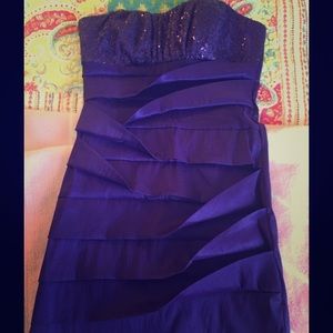 Purple strapless cocktail dress