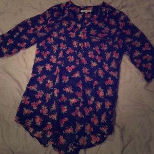 Blue floral print blouse