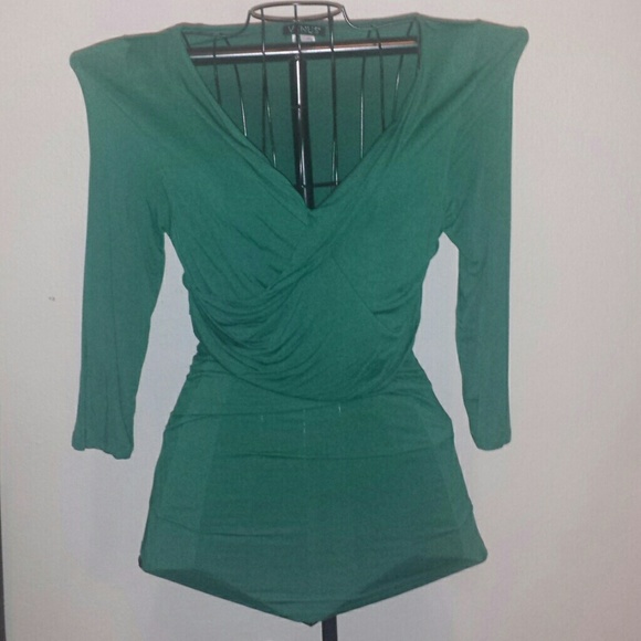 Green  wrap tunic top with long sleeves