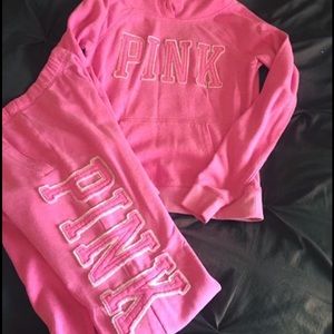 Pink sweat suit. Small top XS bottoms. No stains