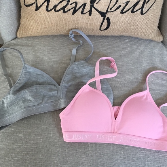 Justice 28 and 32 girls bras grey pink