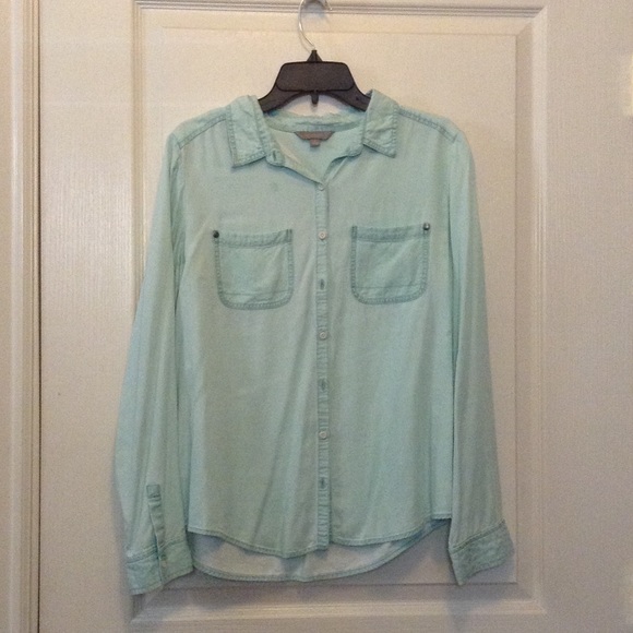 Mint green button down shirt