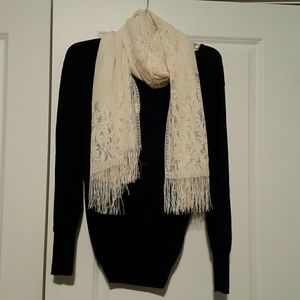 Cream Lace and Fringe Wrap Shawl Scarf
