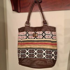 Boho chic Aztec print handbag with vegan leather
