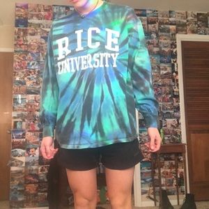 blue tie dye rice university long sleeve tee