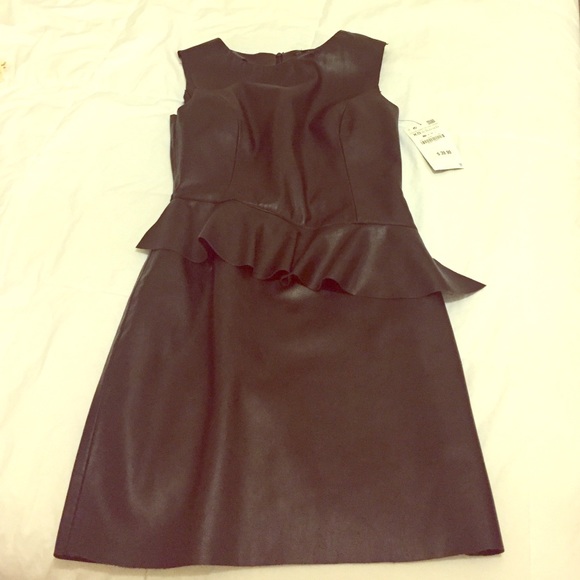 Black leather peplum dress