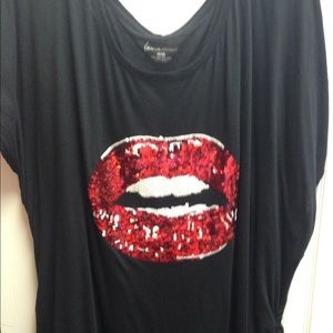 Sequined Lip Black Shirt