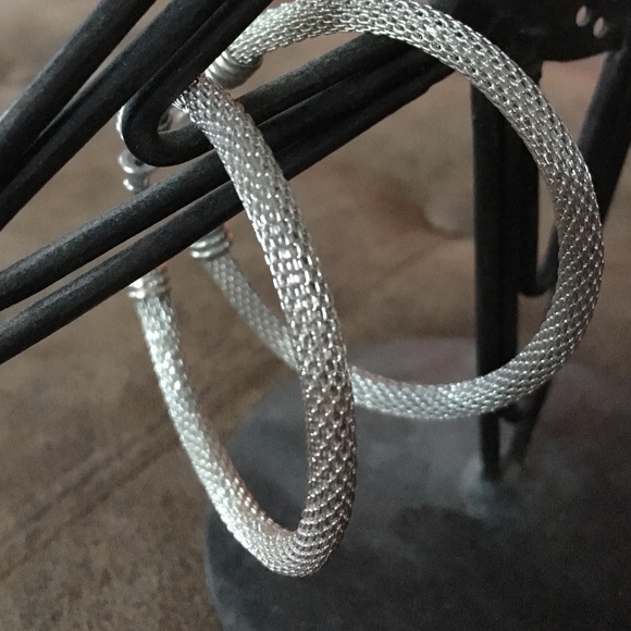 Silver mesh style hoop earrings