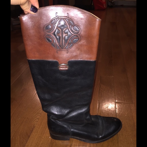 Frye Melissa Logo Leather Boots Size 10