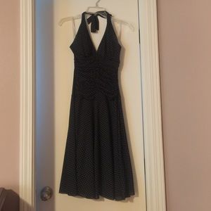 Retro style black halter dress w/ white polkadots