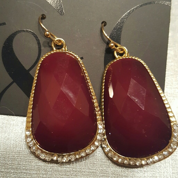 NY&C Ruby and rhinestone earrings - Picture 1 of 4