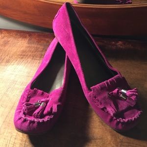 Magenta suede moccasins