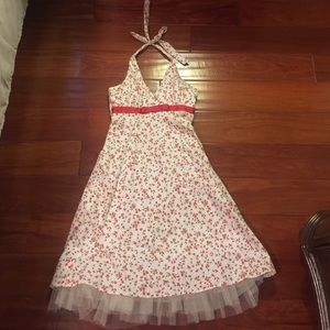 Retro halter cherry white dress w/ black polkadots