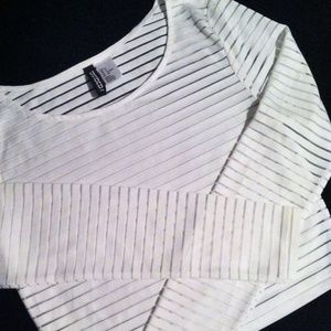 Sheer White Striped Crop