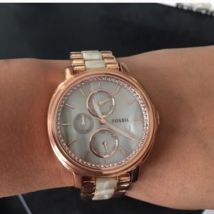 Rose Gold Fossil and granite white Watch!