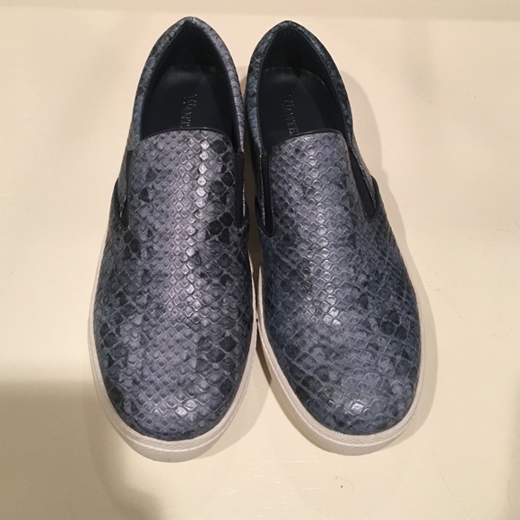 Faux snakeskin navy slip-ons