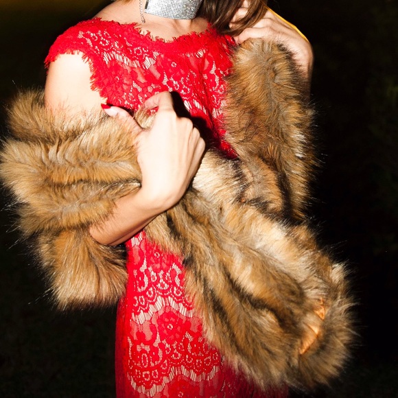 Brown faux fur shawl