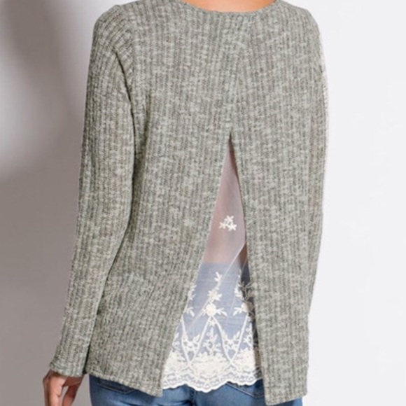 Grey long sleeve contrast lace top. Price firm. - Picture 3 of 4