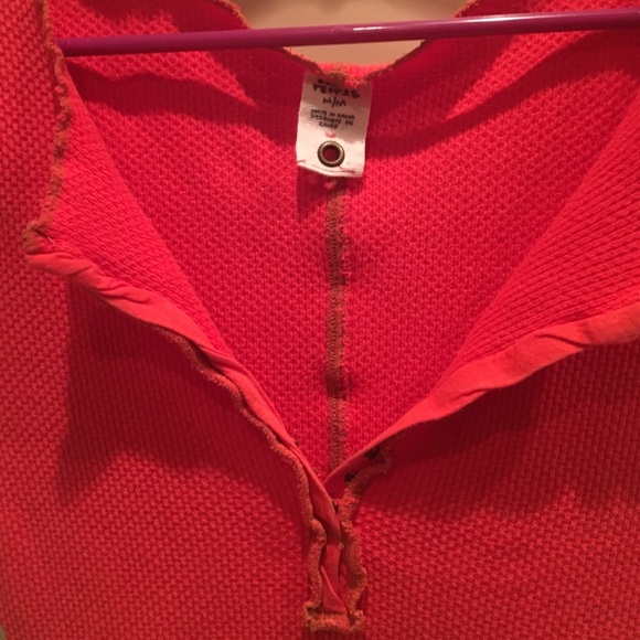 Free People Orange Short Sleeve Thermal Tee - Picture 2 of 4
