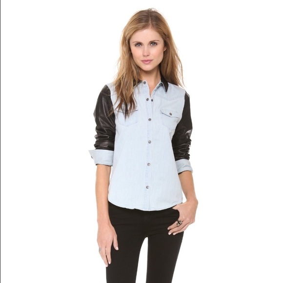Joe's Jeans Denim & Leather Western Shirt Size Md