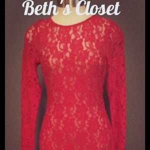 Sexy Red/Nude Lace Cocktail Dress