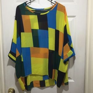 Cute color block sheer 3/4 sleeve shirt