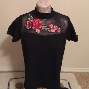 Boohoo floral mesh insert blouse