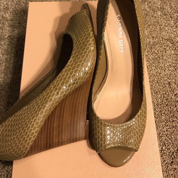 Tan peep toe wedges