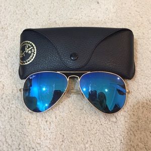 Blue and gold aviator ray-ban sunglasses