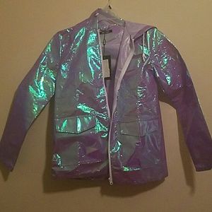 Missguided Lilac Holographic Rain Jacket